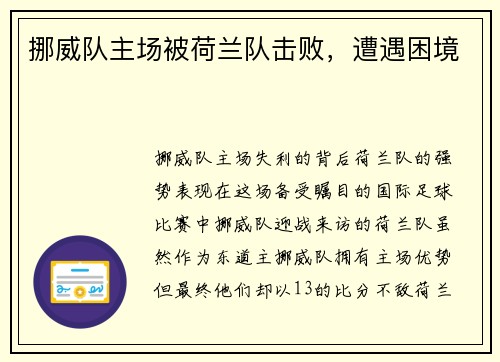 挪威队主场被荷兰队击败，遭遇困境